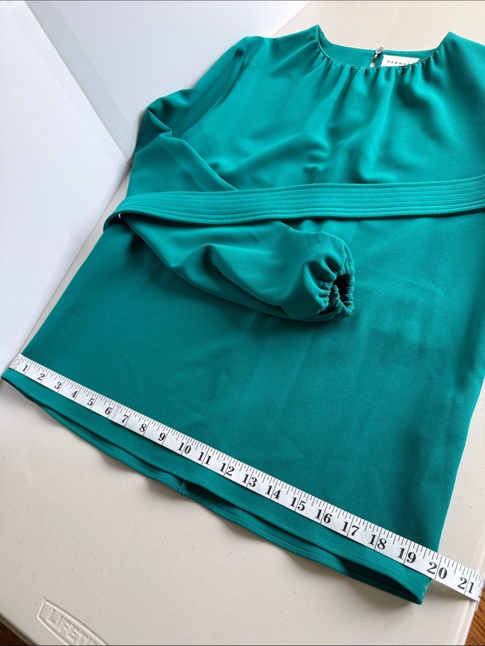 P.A.R.O.S.H. Italian Designer Gathered Tie-Waist Blouse Emerald Teal Green Sz S - Picture 14 of 17